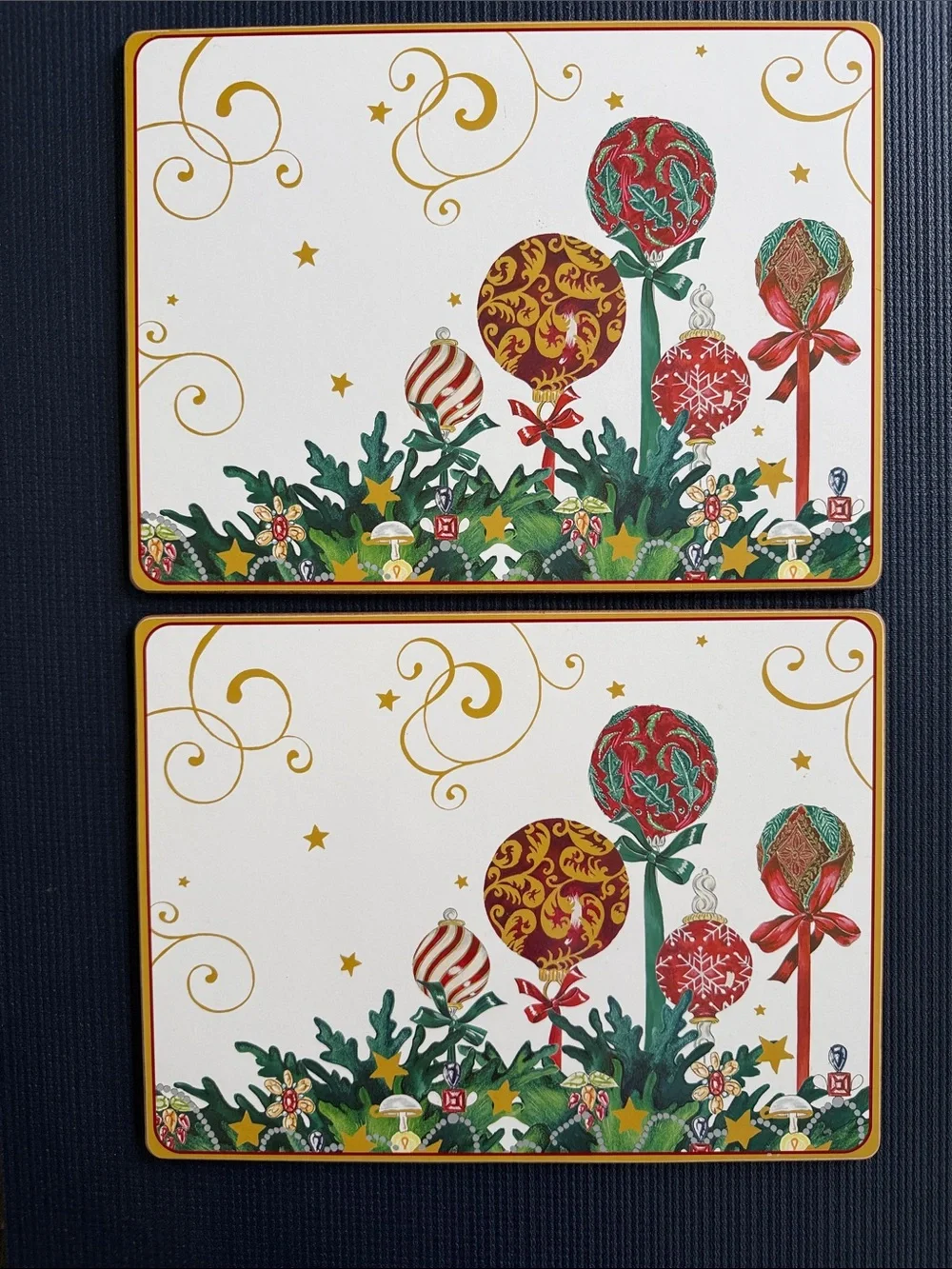 Williams Sonoma Festive Ornament Cork back Placemats Set of 2